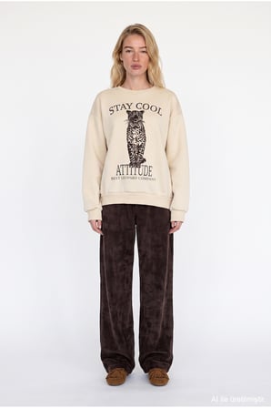 Baskı Detaylı Sweatshirt Bej