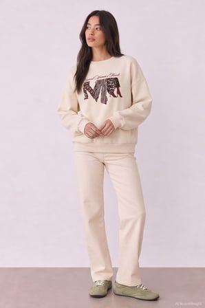 Baskı Detaylı Sweatshirt Bej