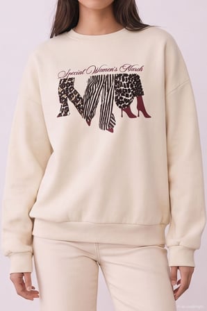 Baskı Detaylı Sweatshirt Bej
