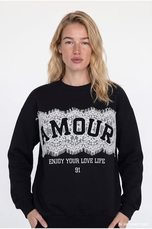 Dantel Detaylı Sweatshirt Siyah