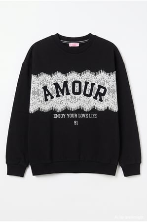 Dantel Detaylı Sweatshirt Siyah