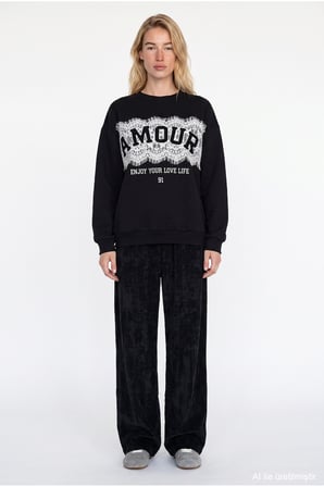 Dantel Detaylı Sweatshirt Siyah