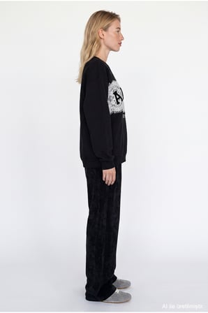 Dantel Detaylı Sweatshirt Siyah