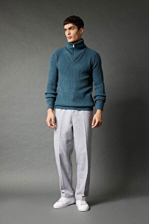 DeFacto Standart Fit Dik Yaka Yarım Fermuarlı Selanik Kumaş Triko Kazak A9511AX23WNGN146