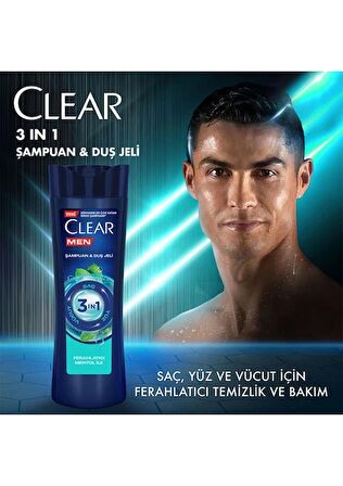 Clear Men 3 In 1 Şampuan & Duş Jeli Ferahlatıcı Mentol Saç Yüz Vücut Için 350 ml x 3 Adet