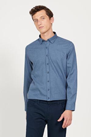 Slim Fit Dar Kesim Düğmeli Yaka Flanel Oduncu Gömlek