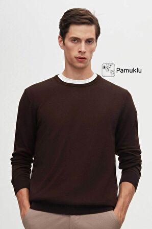 Ds Damat Regular Fit Kahverengi Tüylenme Yapmayan Bisiklet Yaka Triko Kazak 5HF06ORT12004