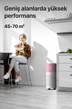 Akıllı Hava Temizleyici, Air Purifier, Mobil Uygulama ile Denetim, 70 m2 Etkili, 3 Katmanlı HEPA13 Filtreli Hava Temizleme Cihazı Pembe