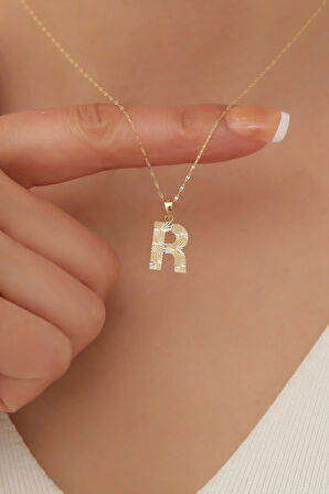 14 Ayar Altın Küçük Füzyon R Harf Kolye