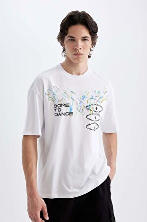 DeFacto Comfort Regular Fit Rahat Kalıp Bisiklet Yaka Sırt Baskılı Kısa Kollu Tişört C5675AX24HSWT34