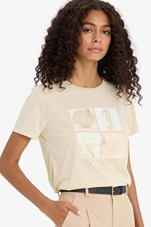 Regular Fit Bisiklet Yaka Deniz Baskılı Kısa Kollu Tişört