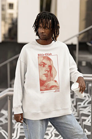 Tasarım Billie Eilish Baskılı Unisex Oversize Şarkıcı Sweatshirt