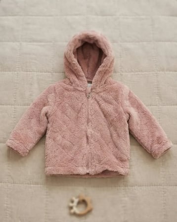 Kız Bebek Pudra Pembe Peluş Kapüşonlu Çıtçıtlı Hırkalı