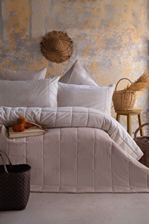 Apricitas Home İnes Bej Çift Kişilik Yatak Örtüsü Takımı