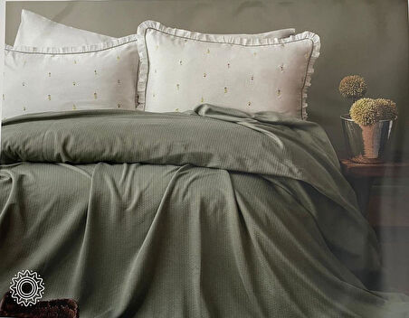 APRİCİTAS LİLY YEŞİL YATAK ÖRTÜSÜ PİKELİ SET ÇİFT KİŞİLİK 