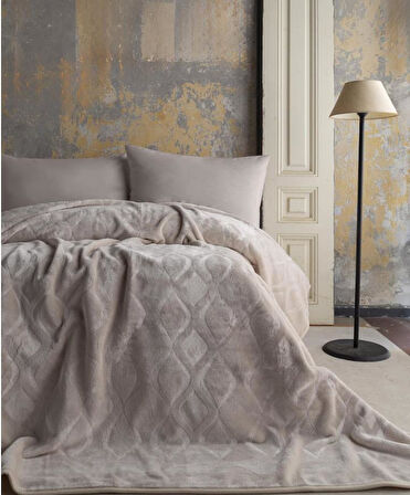 AP Embos Çift Kişilik Ekru Mercy Battaniye