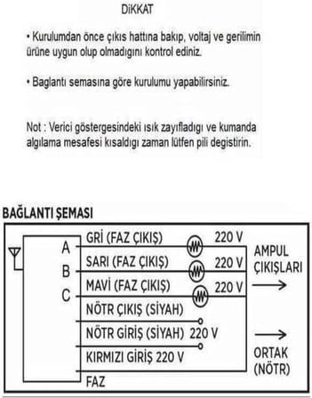 Ct-9154 4'lü Avize Kumandası Kontaktörlü 4x1000W Kontaktörsüz 4x100W VSN20162140790