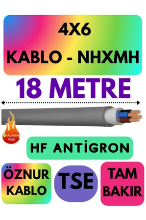 Öznur 4x6 NHXMH Alev İletmez Kablo, 18 Metre, Gri