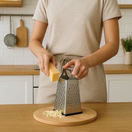 ® Paslanmaz Çelik 4 Taraflı Rende – 24 cm | Çok Amaçlı Mutfak Rendeleme Aracı | Peynir, Sebze, Meyve ve Patates için | Kaymaz Tabanlı &amp; Ergonomik Saplı