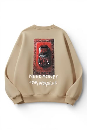 Unisex Yumuşak Dokulu Need Money Baskılı Tasarım Oversize 3 İplik Bisiklet Yaka Sweatshirt
