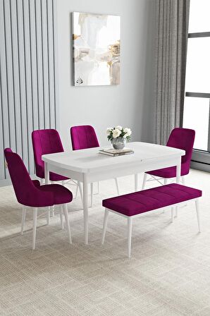 Loft Beyaz 80x132 Açılabilir Mdf Yemek Odası Takımı 4 Sandalye, 1 Bench