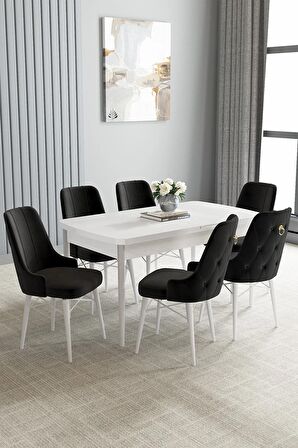 Loft Beyaz 80x132 Açılabilir Mdf Yemek Odası Takımı 6 Adet Sandalye