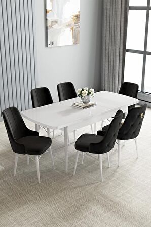 Loft Beyaz 80x132 Açılabilir Mdf Yemek Odası Takımı 6 Adet Sandalye