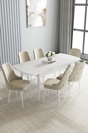 Loft Beyaz 80x132 Açılabilir Mdf Yemek Odası Takımı 6 Adet Sandalye