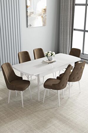 Loft Beyaz 80x132 Açılabilir Mdf Yemek Odası Takımı 6 Adet Sandalye