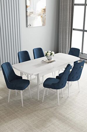 Loft Beyaz 80x132 Açılabilir Mdf Yemek Odası Takımı 6 Adet Sandalye