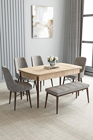 Loft Meşe Desen 80x132 Açılabilir Mdf Yemek Odası Takımı 4 Sandalye, 1 Bench