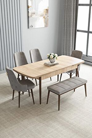 Loft Meşe Desen 80x132 Açılabilir Mdf Yemek Odası Takımı 4 Sandalye, 1 Bench