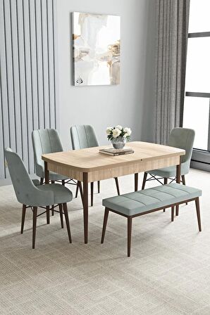 Loft Meşe Desen 80x132 Açılabilir Mdf Yemek Odası Takımı 4 Sandalye, 1 Bench