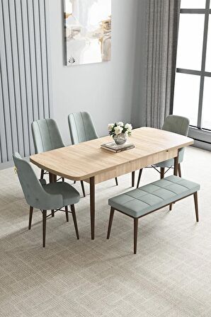 Loft Meşe Desen 80x132 Açılabilir Mdf Yemek Odası Takımı 4 Sandalye, 1 Bench