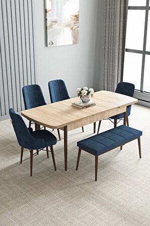 Loft Meşe Desen 80x132 Açılabilir Mdf Yemek Odası Takımı 4 Sandalye, 1 Bench