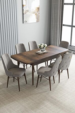 Loft Barok Desen 80x132 Açılabilir Mdf Yemek Odası Takımı 6 Adet Sandalye