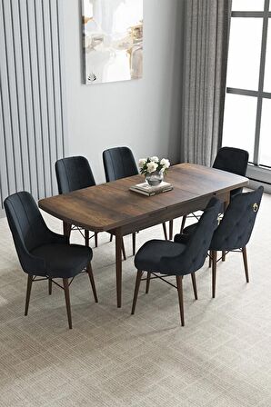 Loft Barok Desen 80x132 Açılabilir Mdf Yemek Odası Takımı 6 Adet Sandalye