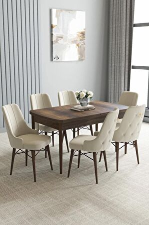 Loft Barok Desen 80x132 Açılabilir Mdf Yemek Odası Takımı 6 Adet Sandalye