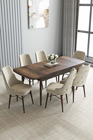 Loft Barok Desen 80x132 Açılabilir Mdf Yemek Odası Takımı 6 Adet Sandalye