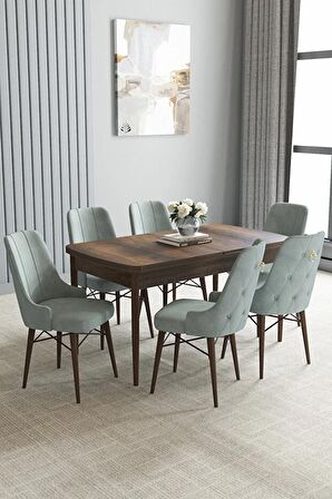 Loft Barok Desen 80x132 Açılabilir Mdf Yemek Odası Takımı 6 Adet Sandalye
