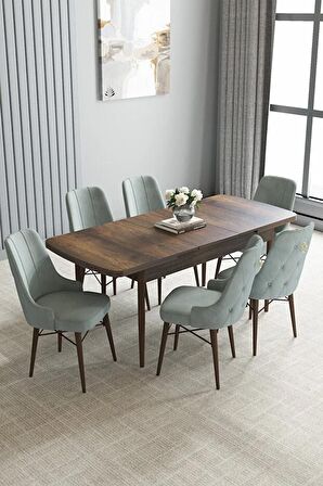 Loft Barok Desen 80x132 Açılabilir Mdf Yemek Odası Takımı 6 Adet Sandalye