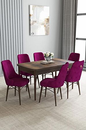 Loft Barok Desen 80x132 Açılabilir Mdf Yemek Odası Takımı 6 Adet Sandalye