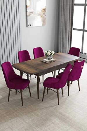 Loft Barok Desen 80x132 Açılabilir Mdf Yemek Odası Takımı 6 Adet Sandalye