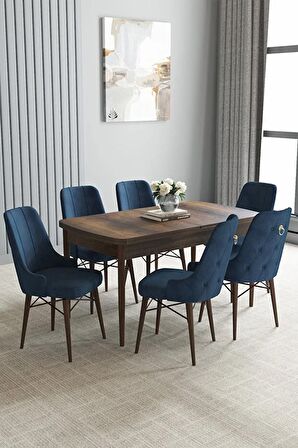 Loft Barok Desen 80x132 Açılabilir Mdf Yemek Odası Takımı 6 Adet Sandalye