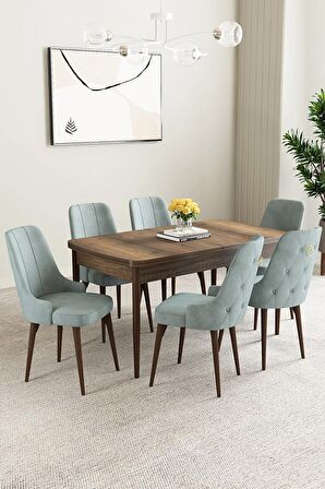 Mabel Barok Desen 80x132 Açılabilir Mdf Yemek Odası Takımı 6 Adet Sandalye