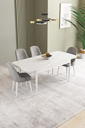 İkon Beyaz 80x132 Açılabilir Mdf Yemek Odası Takımı 4 Adet Sandalye