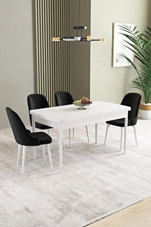 İkon Beyaz 80x132 Açılabilir Mdf Yemek Odası Takımı 4 Adet Sandalye