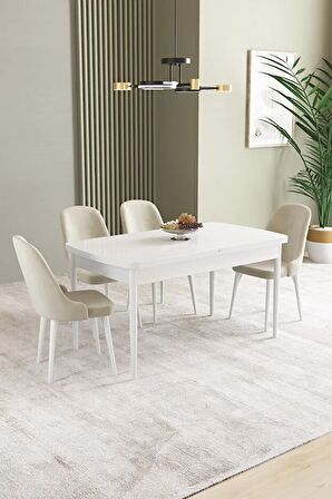 İkon Beyaz 80x132 Açılabilir Mdf Yemek Odası Takımı 4 Adet Sandalye