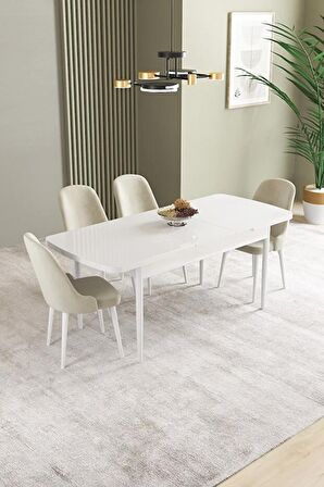 İkon Beyaz 80x132 Açılabilir Mdf Yemek Odası Takımı 4 Adet Sandalye