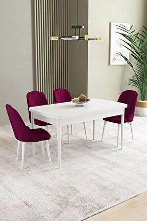 İkon Beyaz 80x132 Açılabilir Mdf Yemek Odası Takımı 4 Adet Sandalye
